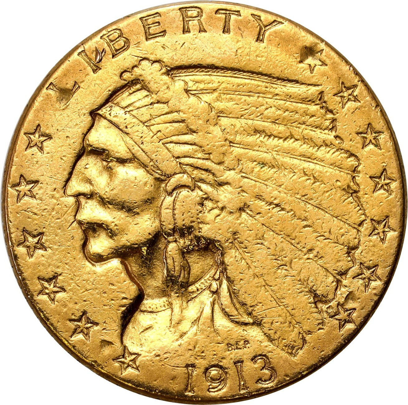 USA. Złote 2 1/2 dolara 1913 Indianin